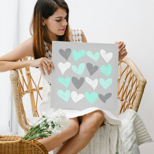 Poster Coeurs d'amour gris menthe mignonne