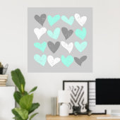 Poster Coeurs d'amour gris menthe mignonne (Bureau à domicile)