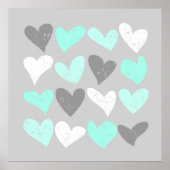 Poster Coeurs d'amour gris menthe mignonne (Devant)
