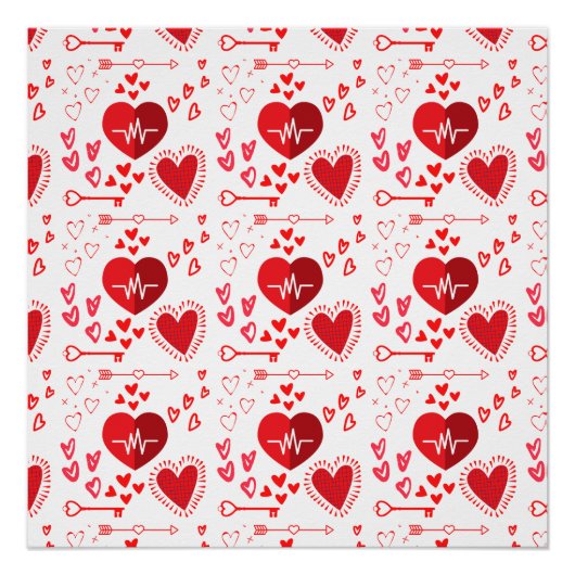 Poster Coeurs d'amour rouge et flèche (Devant)