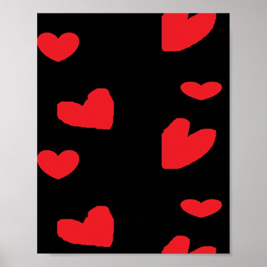Poster Coeurs d'amour rouges sur noir (Devant)