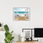 Poster Coeurs Dans Sand Faux Vue Plage (Bureau à domicile)