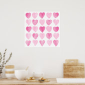 Poster Coeurs d'aquarelle rose mignonne (Cuisine)