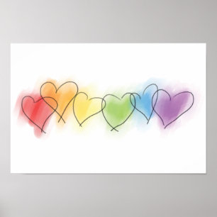 Poster Coeurs d'arc-en-ciel d'aquarelle