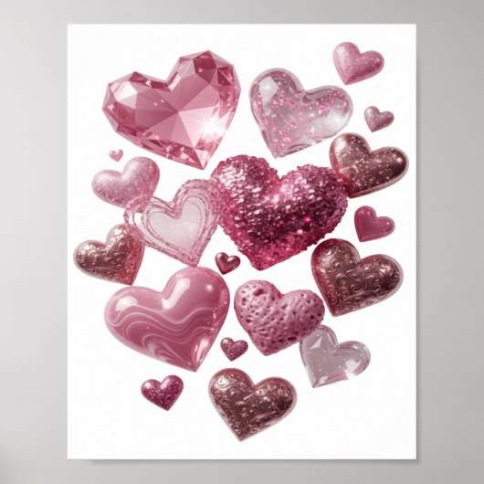 Poster Cœurs d'argent frais DESIGN DE TEXTE D'AMOUR (Devant)