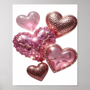 Poster Cœurs d'argent vifs CŒURS D'AMOUR