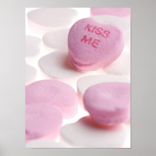 Poster Coeurs de bonbons rose et blanc Kiss Me Modèle de