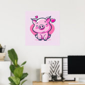 Poster Coeurs de cochon rose joyeux Valentine Inspiré | (Bureau à domicile)