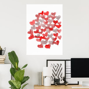 Poster Coeurs de la Saint Valentin - rouge et gris