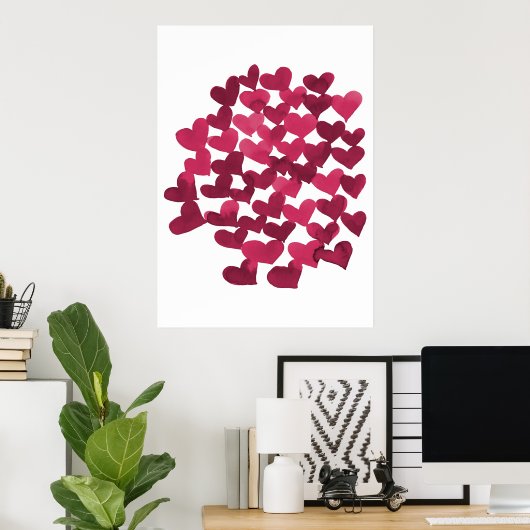 Poster Coeurs de la Saint Valentin - viva magenta (Bureau à domicile)