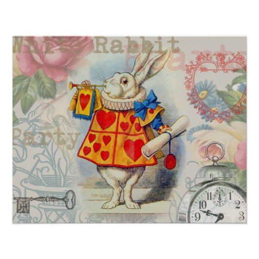 Poster Cœurs de Lapin Blanc Alice Classique (Devant)