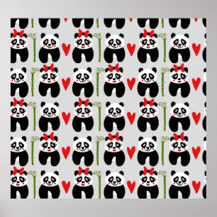 Poster Coeurs de pandas mignons : Motif pour enfants