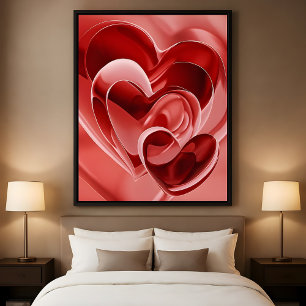 Poster Cœurs de verre cramoisi - Amour abstrait moderne A