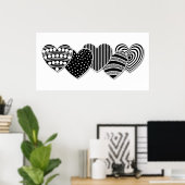Poster Cœurs décoratifs noir et blanc (Bureau à domicile)