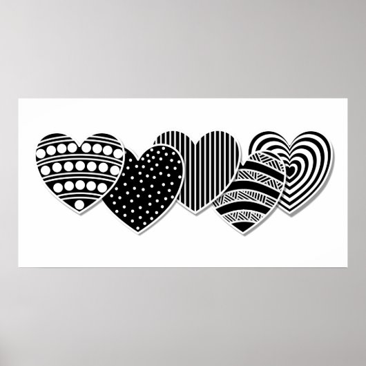 Poster Cœurs décoratifs noir et blanc (Devant)