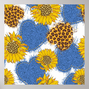 Poster Coeurs Denim en tissu avec bords déchirés et le