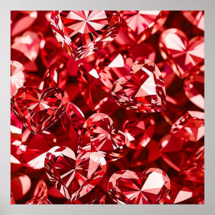 Poster Coeurs Diamants en Cristal Rouge