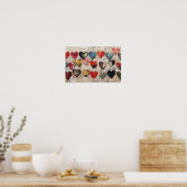 Poster Coeurs divers avec collage de textures de papier (Cuisine)