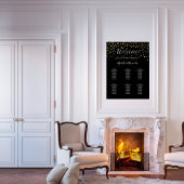 Poster Coeurs d'or noir mariage moderne 6 places