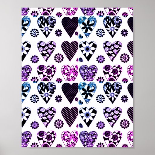 Poster Coeurs et fleurs Abstraits Pop couleur moderne (Devant)