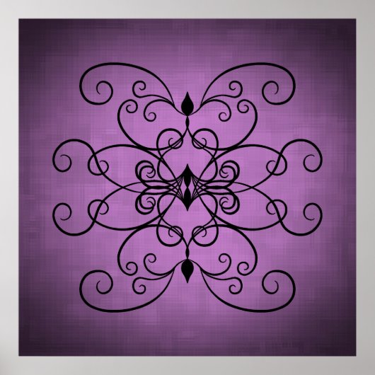 Poster Coeurs et tourbillons noirs et violets (Devant)