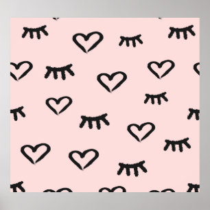 Poster Coeurs et yeux : Grunge Sketch Vintage
