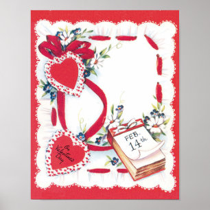 Poster Cœurs, fleurs et rubans vintage de la Saint-Valent