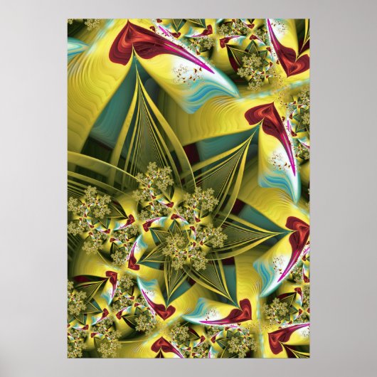 Poster Cœurs fractals dorés et motif abstrait en éclateme (Devant)