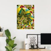 Poster Cœurs fractals dorés et motif abstrait en éclateme (Bureau à domicile)