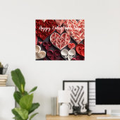 Poster Coeurs Heureuses Saintes-Valentin rouges et roses (Bureau à domicile)