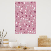 Poster Coeurs mignons Tirés À La Main Rose Blanc (Cuisine)