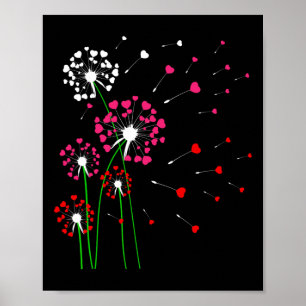 Poster Cœurs Pissenlits Fleurs Amant Saint-Valentin Ja