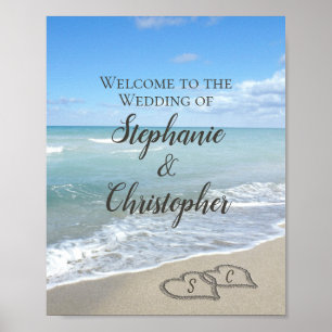 Poster Coeurs pittoresques dans le Sand Beach Mariage Bie
