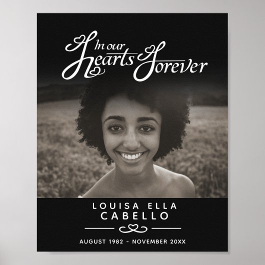 Poster Coeurs pour toujours souvenir funéraire noir (Devant)