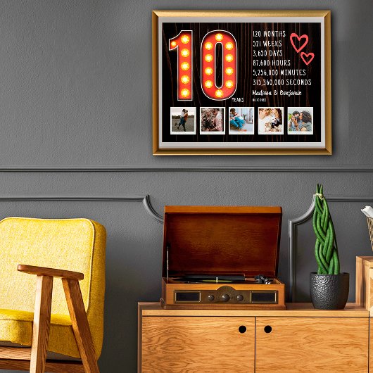 Poster Coeurs rétros du 10e anniversaire Collage photo pe