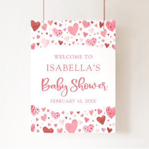 Poster Coeurs rouges roses Valentine Baby shower amoureux