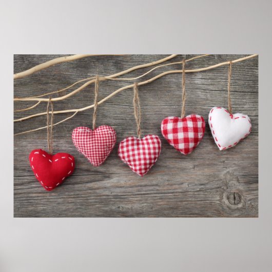 Poster Coeurs rouges sur table en bois (Devant)