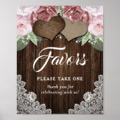 Poster Coeurs Rustiques En Bois Blush Rose Floral Mariage (Devant)