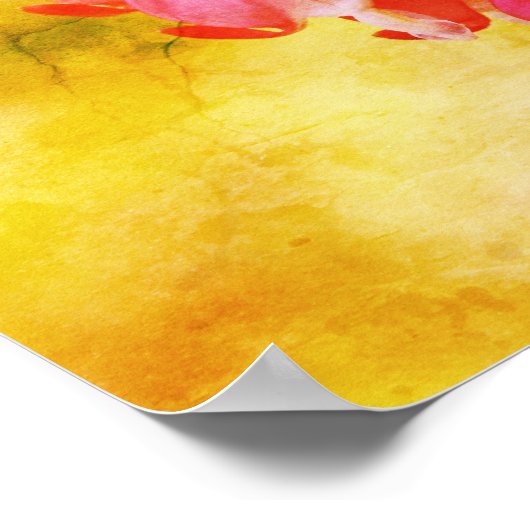 Poster Coeurs Saignants Roses Fleurs Art Distressé (Coin)