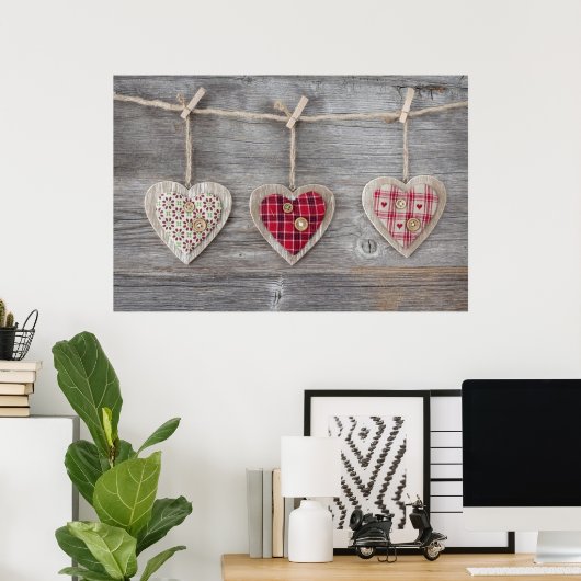 Poster Coeurs sur une table en bois (Bureau à domicile)