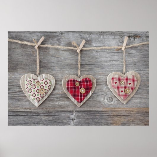 Poster Coeurs sur une table en bois (Devant)