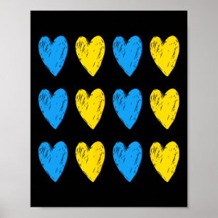 Poster Cœurs Ukrainiens Soutien Ukraine Drapeau Bleu Jaun