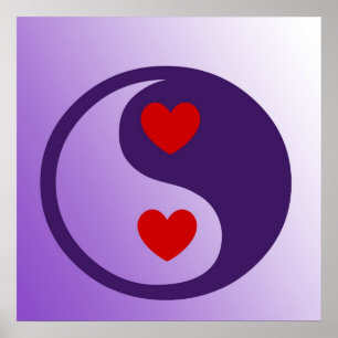Poster Coeurs violets Yin Yang