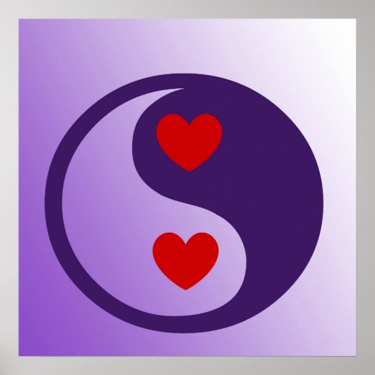 Poster Coeurs violets Yin Yang (Devant)
