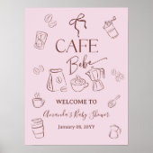 Poster Coffee Pink Bow Cafe Bebe Girl Baby Shower Welcome (Devant)