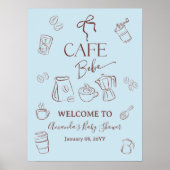 Poster Coffee Theme Blue Bow Cafe Bebe Boy Baby Shower (Devant)