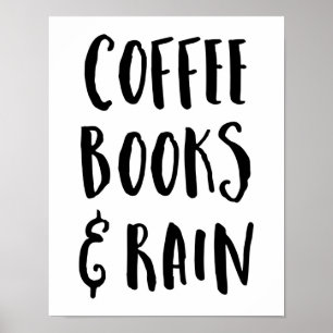 Poster Coffre café, livres et pluie