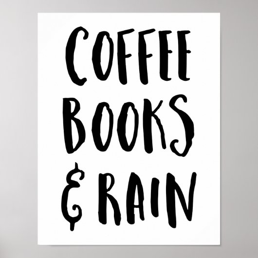 Poster Coffre café, livres et pluie (Devant)