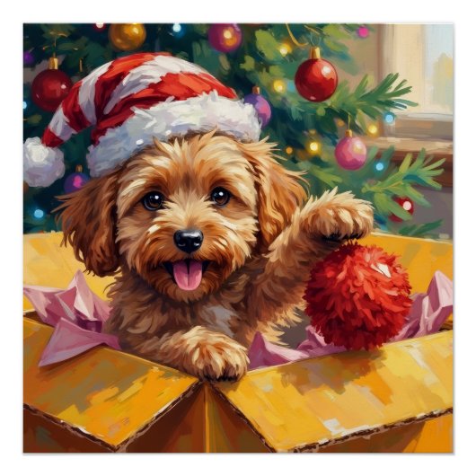 Poster Coffret Cadeau de Noël Chien Cockapoo Surprise (Devant)