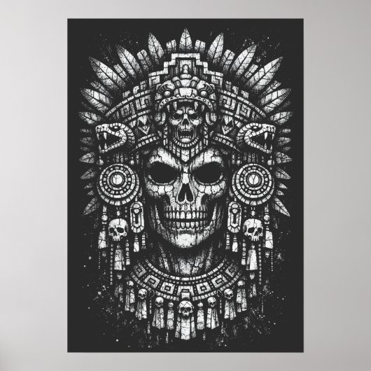 Poster Coiffe de crâne aztèque par BurnsInHell (Devant)